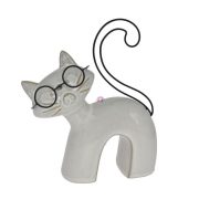 Macska szemüvegben porcelán 10x4x11,3cm bézs