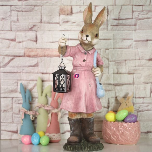 XL Kerti figura Nyúl fiú, lány lámpással álló kerámia 60cm rózsaszín, kék 2 féle (1db)
