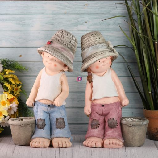 XL Kerti figura Gyerek fiú, lány ültethető kaspóval kerámia 46cm rózsaszín, kék 2 féle (1db)