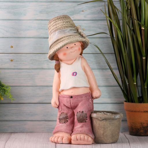 XL Kerti figura Gyerek fiú, lány ültethető kaspóval kerámia 46cm rózsaszín, kék 2 féle (1db)