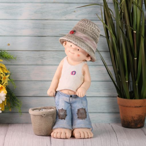 XL Kerti figura Gyerek fiú, lány ültethető kaspóval kerámia 46cm rózsaszín, kék 2 féle (1db)