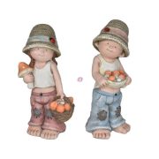   XL Kerti figura Gyerek fiú, lány gombával, kosárral kerámia 45cm rózsaszín, kék 2 féle (1db)