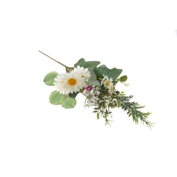 Selyemvirág ág margarétával 45cm zöld, fehér