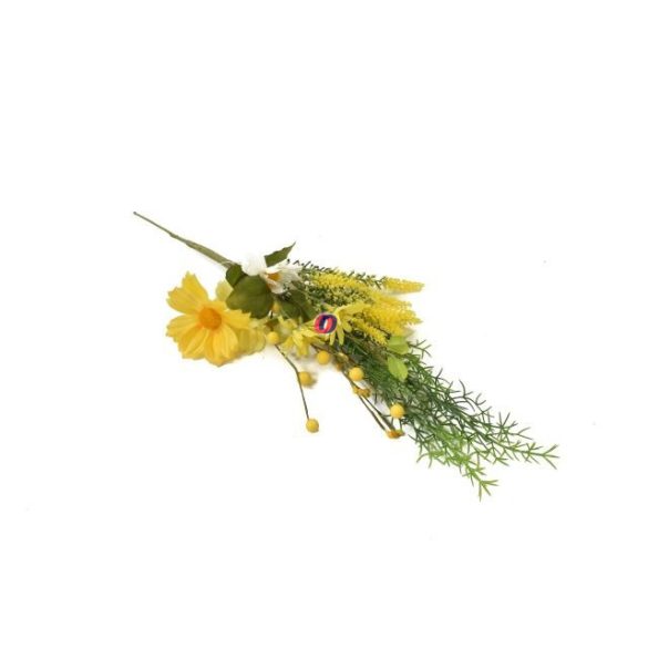 Selyemvirág ág nyári virágokkal 50cm zöld, sárga
