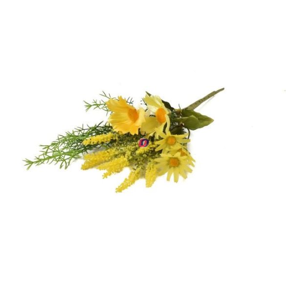 Selyemvirág ág nyári virágokkal 30cm zöld, sárga
