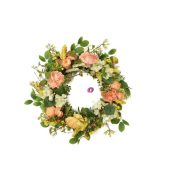   Tavaszi ajtódísz Selyemvirág koszorú peoniával, hortenziáva 75cm zöld, narancs
