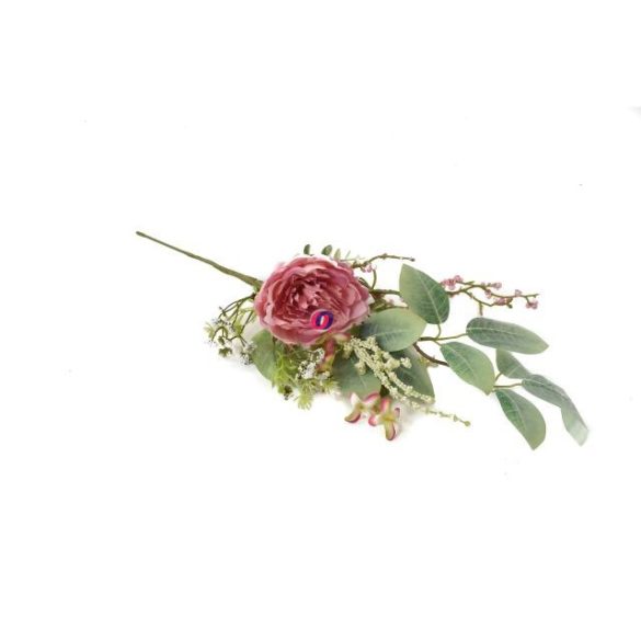 Selyemvirág ág peoniával 50cm zöld, rózsaszín