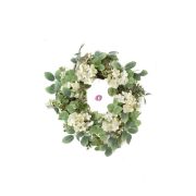   Tavaszi ajtódísz Selyemvirág koszorú hortenziával 70cm zöld, fehér