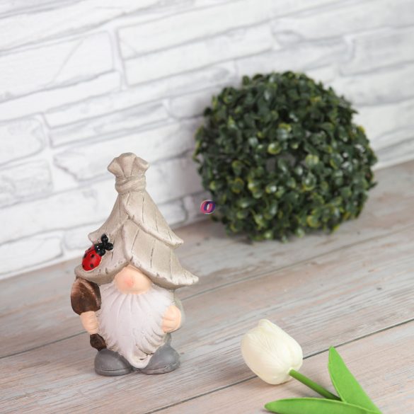 Kerti figura manó ásóval, virággal álló kerámia 16,5cm bézs 2 féle (1db)