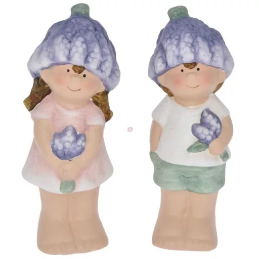 Gyerek fiú, lány levendula sapkában álló kerámia 15cm rózsaszín, zöld 2 féle