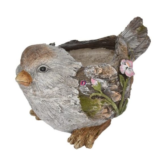 Kerti figurás kaspó madár formájú kerámia 38cm szürke