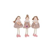   Lány csipkés ruhában lógólábú textil 21cm rózsaszín, fehér 3 féle (1db)