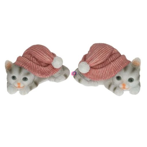 Prémium cica figura sapkával, fekvő poly 10,5x6,5x5,5cm 2 féle