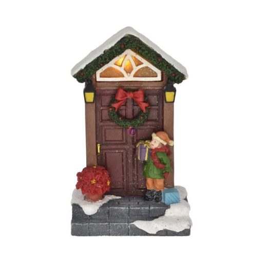 XL Vintage karácsonyi ajtó gyerekkel LED-es 8,5x6x13,8 cm