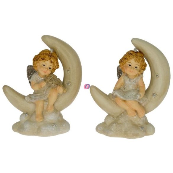 Angyal figura hegedűvel vagy lanttal, holdon ülő 2 féle 9,5x5,4x11,7 cm