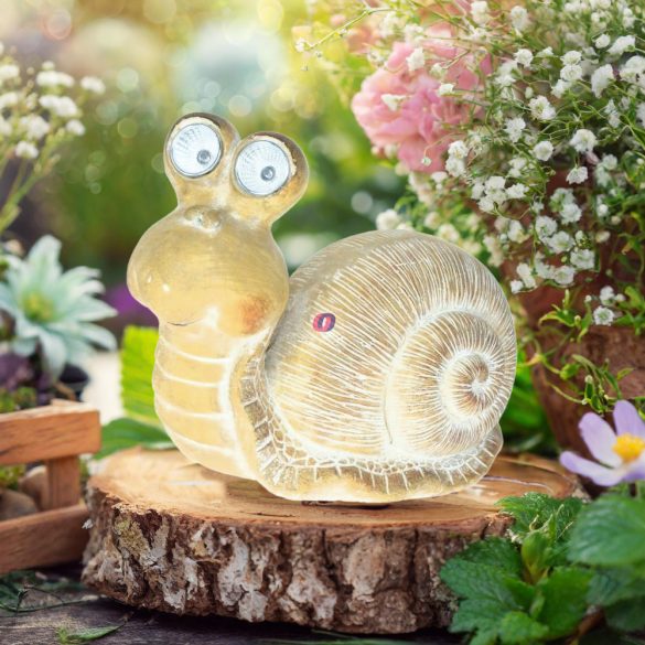 XL Cuki napelemes csiga figura kő hatású 34 cm 2 db led kültéri dekoráció