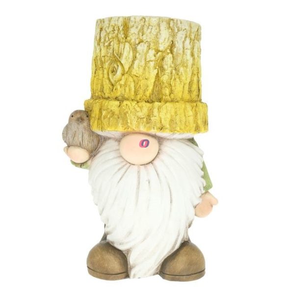 XL Prémium kerti figura Manó álló, ültethető 34 cm madárral