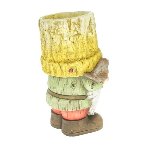 XL Prémium kerti figura Manó álló, ültethető 34 cm madárral