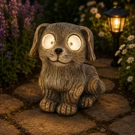   Cuki napelemes kutya figura fa hatású 15 cm LED-del kültéri dekoráció