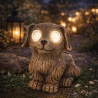   Cuki napelemes kutya figura fa hatású 15 cm LED-del kültéri dekoráció