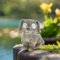   Cuki napelemes kutya figura fa hatású 15 cm LED-del kültéri dekoráció
