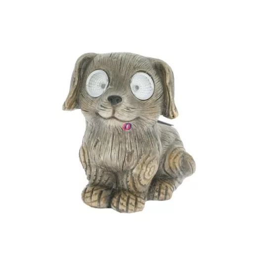 Cuki napelemes kutya figura fa hatású 15 cm LED-del kültéri dekoráció