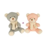 Maci sállal ülő textil 11 cm rózsaszín, szürke 2 féle