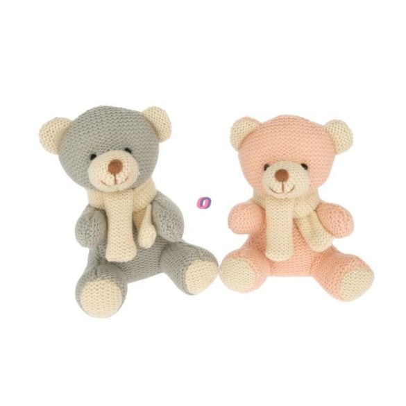 Maci sállal ülő textil 11 cm rózsaszín, szürke 2 féle