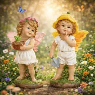   Tündér cseréppel, ásóval álló poly 6,6x5,7x12 cm sárga, rózsaszín 2 féle