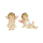   Tündér virágkoszorúval ülő, glitteres poly 9x6,2x7 cm rózsaszín, fehér 2 féle