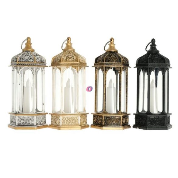 Lámpás LED-es gyertyával rusztikus arany, fehér, fekete, réz 4 féle 15x6cm