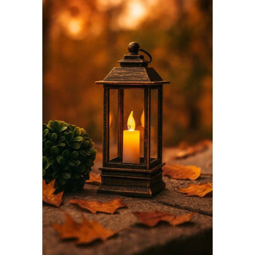 Lámpás LED-es gyertyával réz 15x6cm