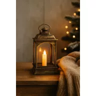 Lámpás LED-es gyertyával rusztikus réz 15x6cm