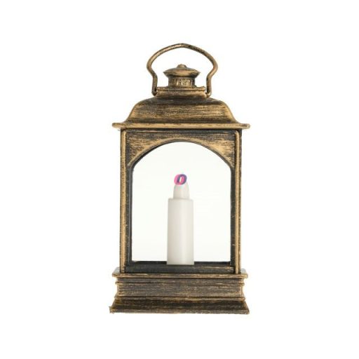 Lámpás LED-es gyertyával rusztikus réz 15x6cm