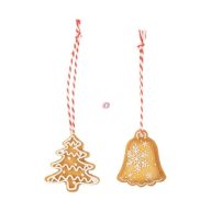   Mézeskalács csengő, fenyő akasztós poly 5-8 cm barna, fehér 2 féle