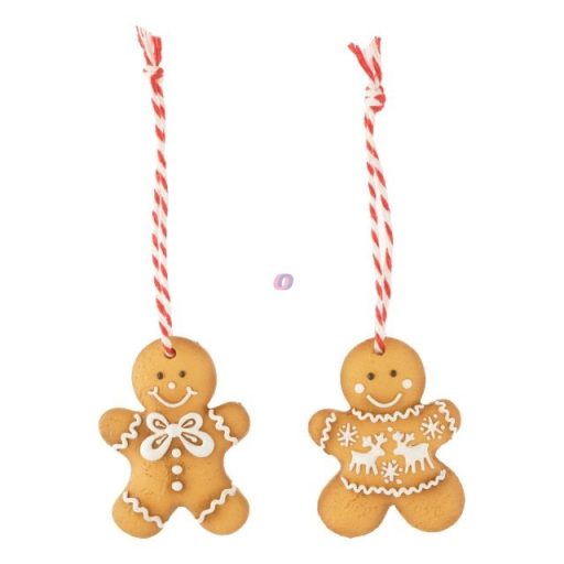 Mézeskalács figura akasztós poly 5-8 cm barna, fehér 2 féle