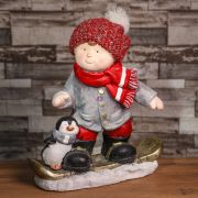   Nagyméretű Karácsonyi figura gyerek fiú, lány snowboarddal, piros 2 féle 37 cm