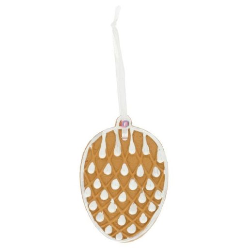 Mézeskalács toboz akasztós poly 5,3x0,8x7,6 cm barna, fehér