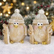   2 db-os Karácsonyi Cuki madár figura sállal, síléccel/snowboarddal 7,2 cm