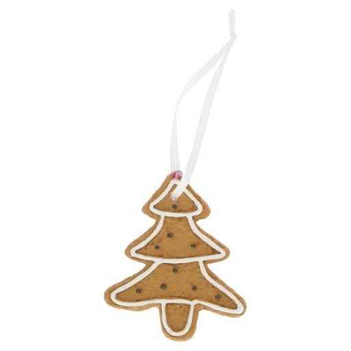 Mézeskalács fenyő akasztós poly 5,9x0,7x6,9 cm barna, fehér