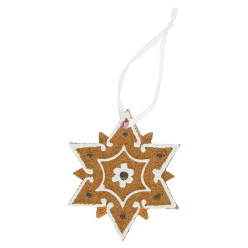 Mézeskalács csillag akasztós poly 8,1x0,7x6,6 cm barna, fehér
