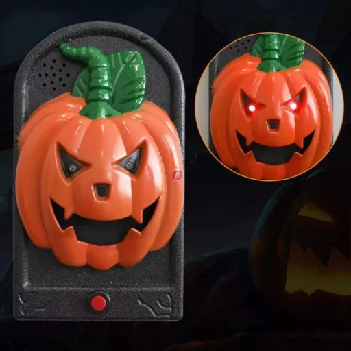 Halloweeni vicces ajtócsengő, tökfej, világító, hangot adó