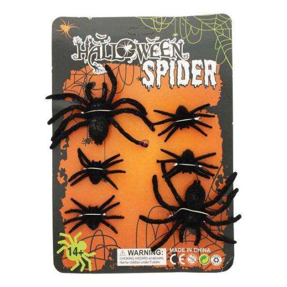 6db-os Halloweeni pók dekor szett plüss 5-8 cm