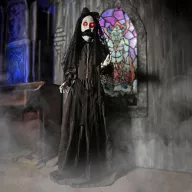   Menyasszony Halloween óriás figura hangot adó, mozgó LED-es műanyag, textil 120x18x170 cm fekete