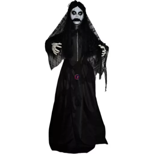 Menyasszony Halloween óriás figura hangot adó, mozgó LED-es műanyag, textil 120x18x170 cm fekete