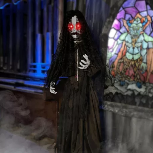 Menyasszony Halloween óriás figura hangot adó, mozgó LED-es műanyag, textil 120x18x170 cm fekete