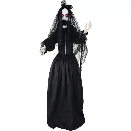 Menyasszony Halloween óriás figura hangot adó, mozgó LED-es műanyag, textil 120x18x170 cm fekete
