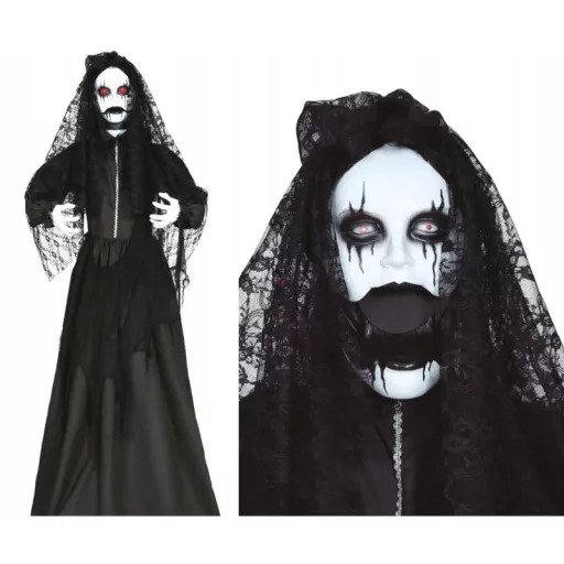 Menyasszony Halloween óriás figura hangot adó, mozgó LED-es műanyag, textil 120x18x170 cm fekete
