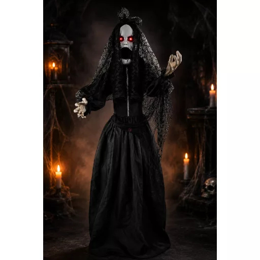 Menyasszony Halloween óriás figura hangot adó, mozgó LED-es műanyag, textil 120x18x170 cm fekete