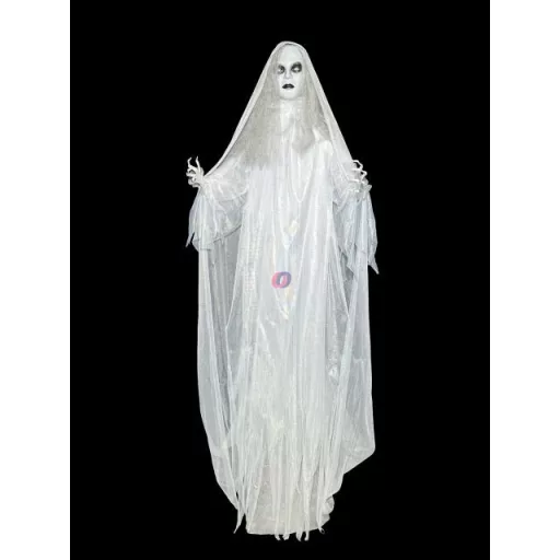Menyasszony Halloween óriás figura hangot adó, mozgó LED-es műanyag, textil 110x10x183 cm fehér